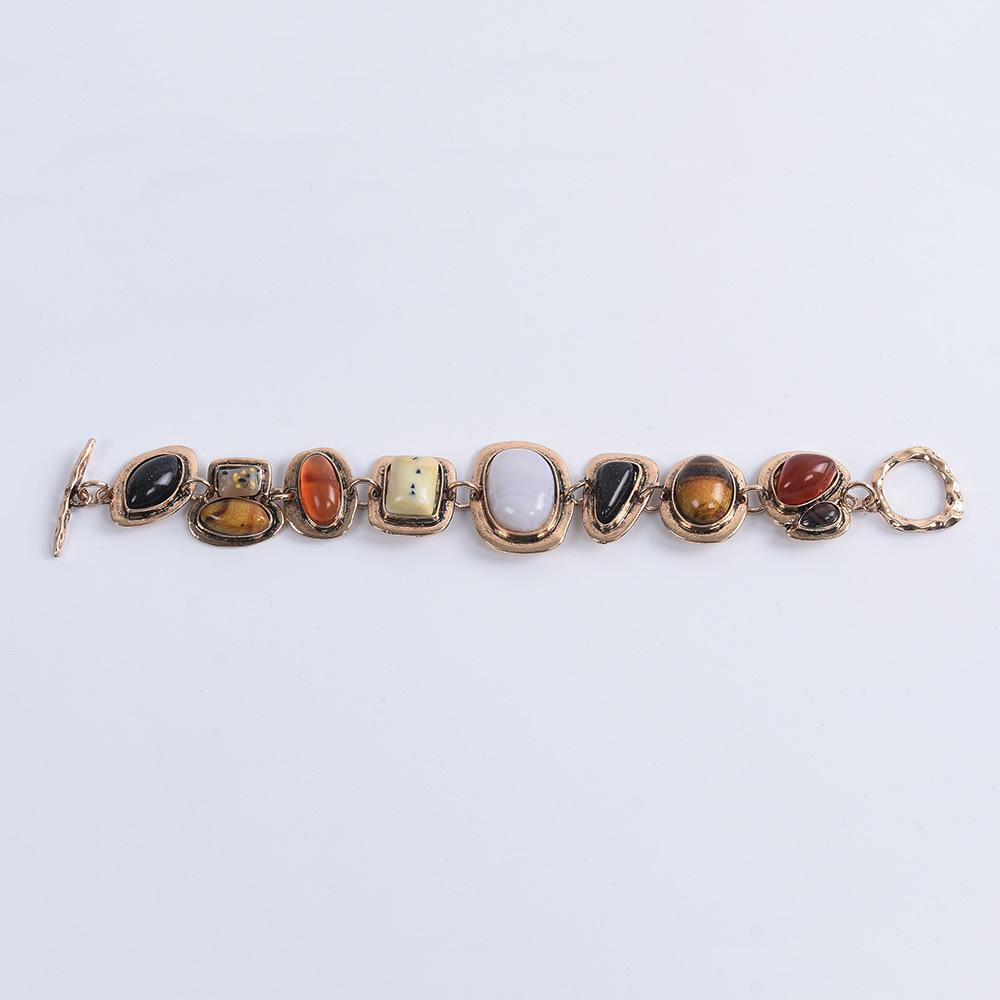 Trendy European & American Geometric Metal Stone Bracelet