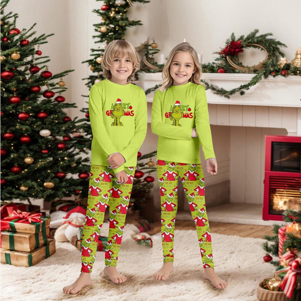 Різдвяні принти Сімейний парний комплект Топи з довгим рукавом+Штани Сімейні парні комплекти