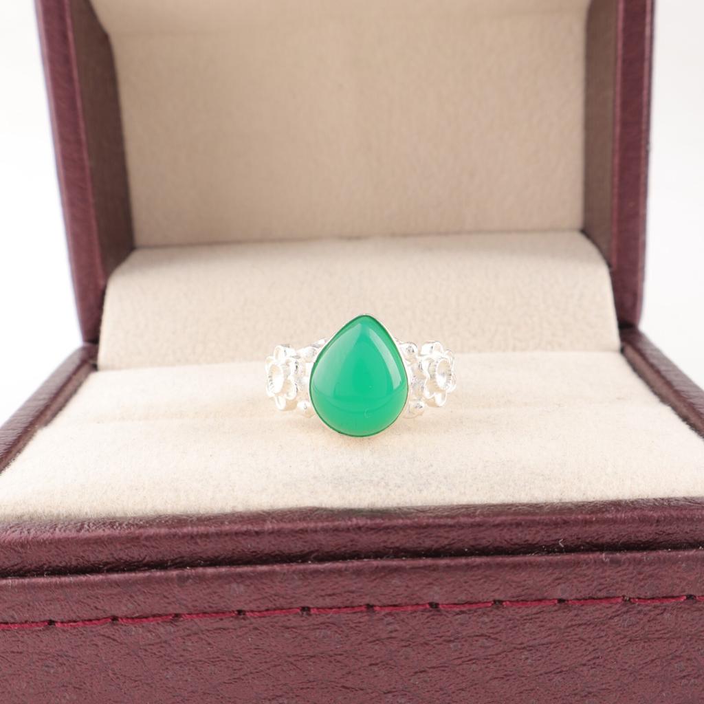 Green Onyx Gemstone 925 Sterling Silver Handcrafted Jewelry Wedding Ring For Her RR-59-34