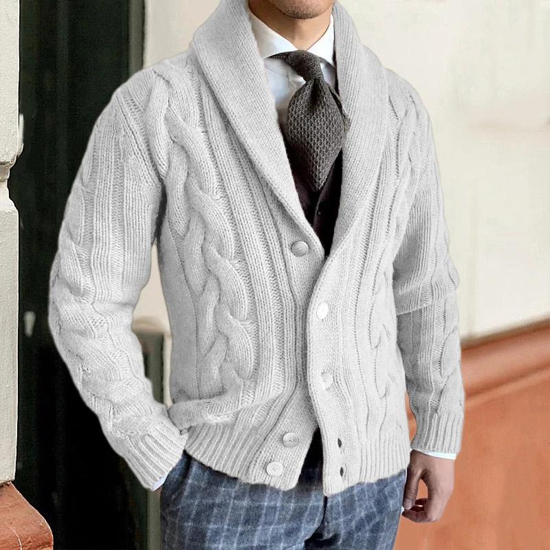 Autumn Winter Warm Sweater Mens Cardigan Knitted Long Sleeve Breasted Collar Jacket Coat Male Casual Fashion Knitwear Clothing