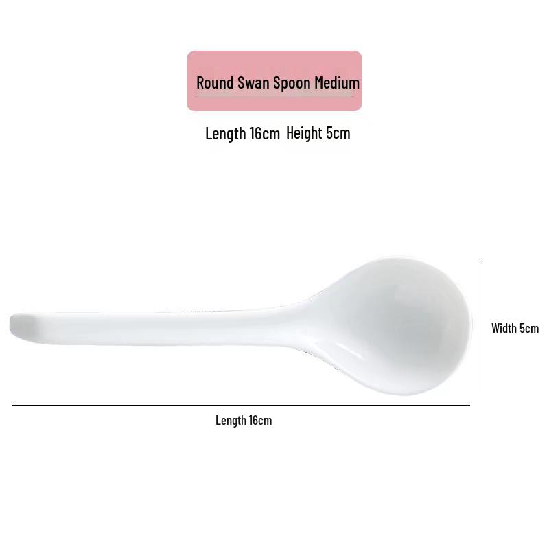 White Ceramic Long-Handle Ladle - Scratch-Resistant, Large Soup Spoon for Commercial and Household Use