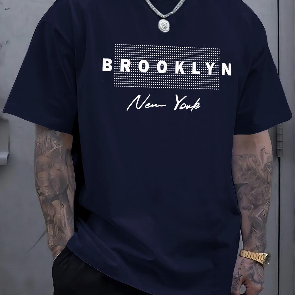Unisexs Summer  Pure Cotton Brooklyn New York Graphic Printed Fashionable Casual Loose Round Neck Short Sleeved Tshirt Top