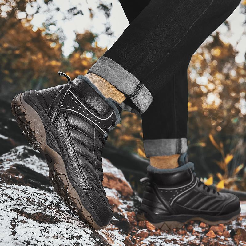 Fashion Leather Men Ankle Boots lace up Platform Walking plush warm snow Boots Design Soft Leather Office winter Boots men big size 48