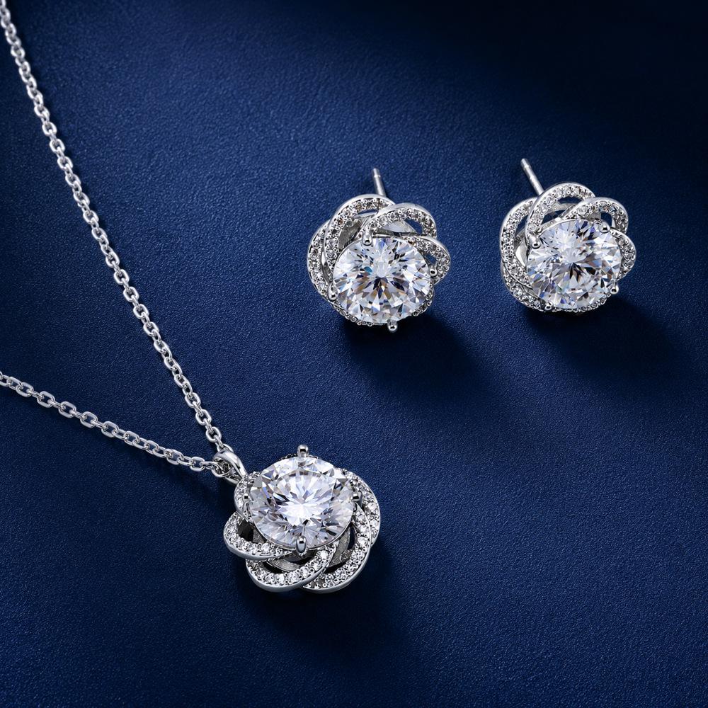 Moissanite Rose Firework Zirconia Necklace and Luxury Stud Earrings - Women's Niche Design Hot Seller