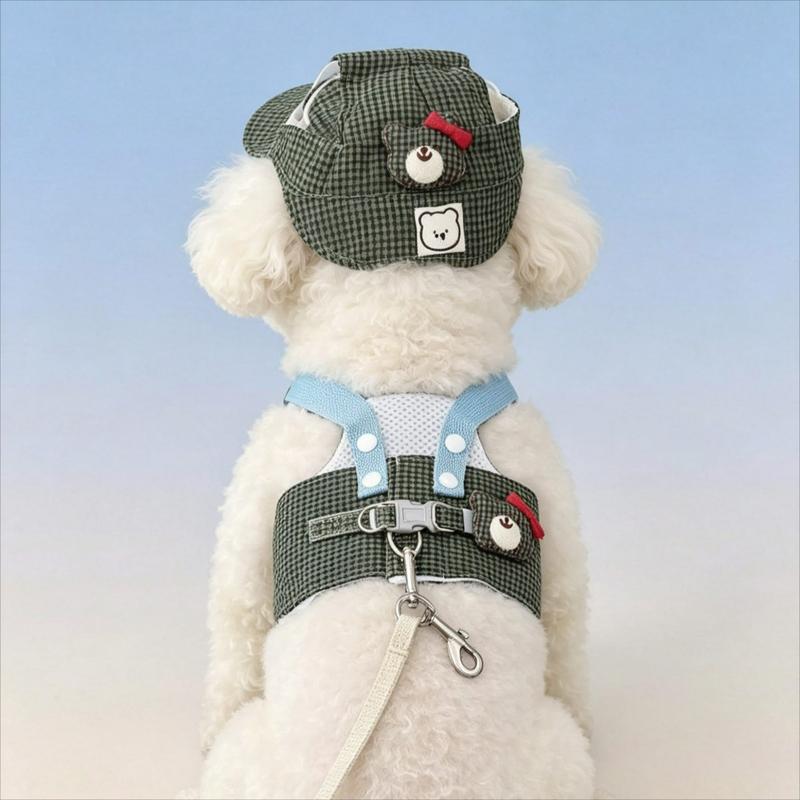 3 Stück/Set niedliches Welpen-Geschirr-Set mit Sonnenhut, bequem und atmungsaktiv, geeignet für Bichon Frise Pudel, Set für Welpen