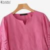 ZANZEA Women Casual V-Neck 3/4 Sleeve Loose Crochet Patchwork Blouse