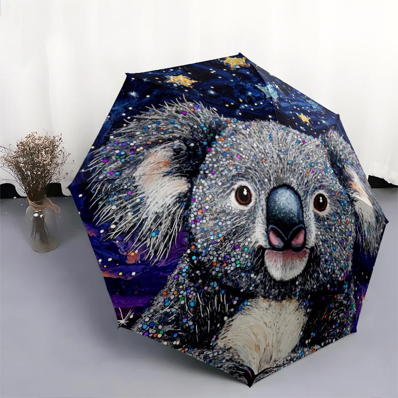Koala Pattern, Automatic Folding Umbrella, Portable and Foldable Design, 8 Ribs, a Christmas or Birthday Gift.