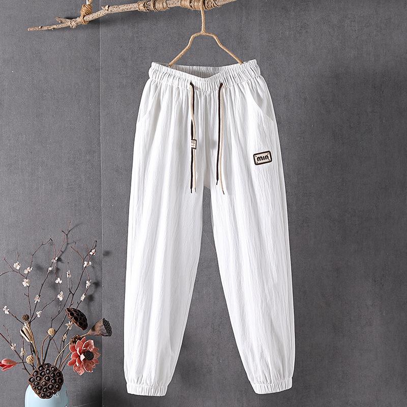 Summer Cotton Linen Harem Pencil Pants Women's Thin Elastic Loose Large Size Casual Capris
