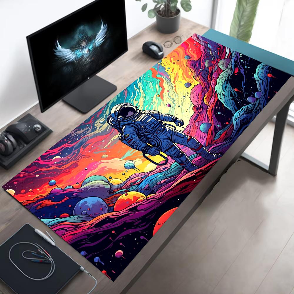 Planets and Astronauts Mouse Pad Desk Mat with Stitched Edge Non-Slip Gaming Mats PC Accessories Keyboard Long Desk Pads Mauspad