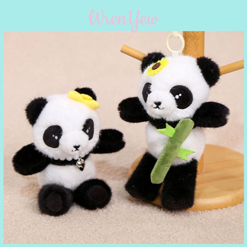 Cute Panda Stuffed Toy With Pearl Chain And Cherry Bow For Bag Decor