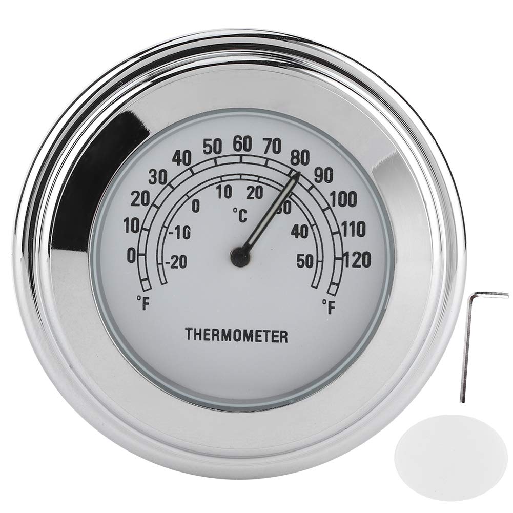 Motorcycle Thermometer, 1in 7/8in Handlebar Mount Thermometer ‑20℃ ‑ 50℃ Measuring Dial Weatherproof for Motorcycle(White)