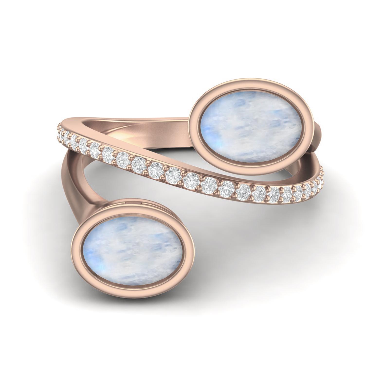

925 Sterling Silver Rose Vermeil 2.5 Cts Oval Shape Moonstone Dual Stone Boho Wedding Women Ring 7 ярко-розовый