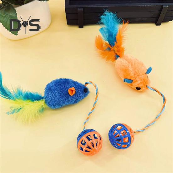 Interactive Cat Mouse Toy with Bells Simulation Plush Mouse Cat Chew Toy Fuzzy Cat Mice Bell Toy for Indoor Cats