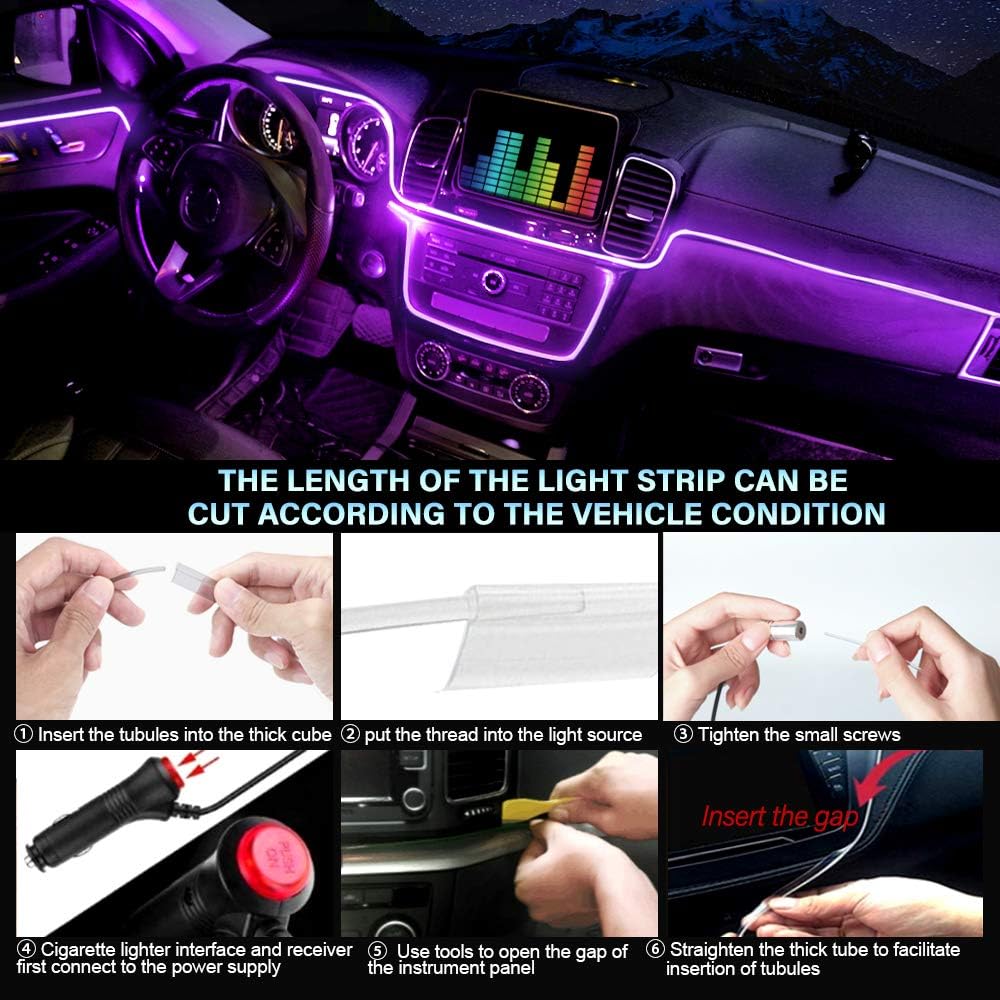 MAODANER Car LED Interior Strip Light, 16 Million Colors 5 In 1 With 236 Inches Fiber Optic, Multicolor RGB Sound Active Automobile Atmosphere
