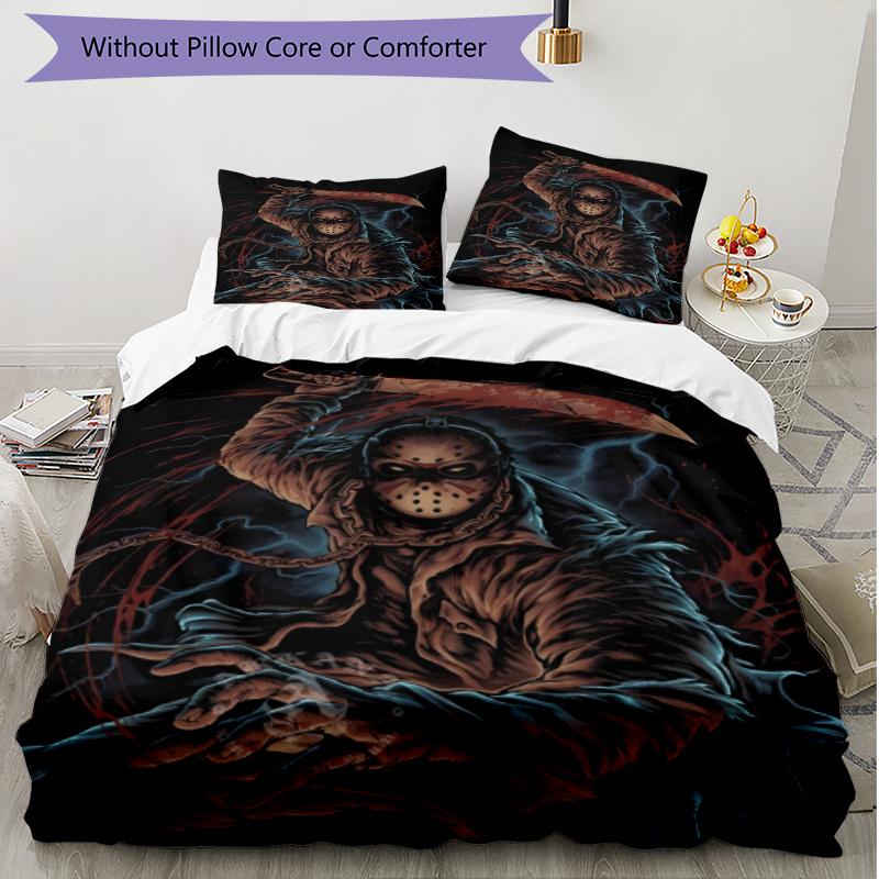 3pcs Duvet Cover Set (1*Duvet Cover + 2*Pillowcase, Without Core), Jason Voorhees Print Soft All‑Season Bedding Set, Home Bedroom Decor Gift