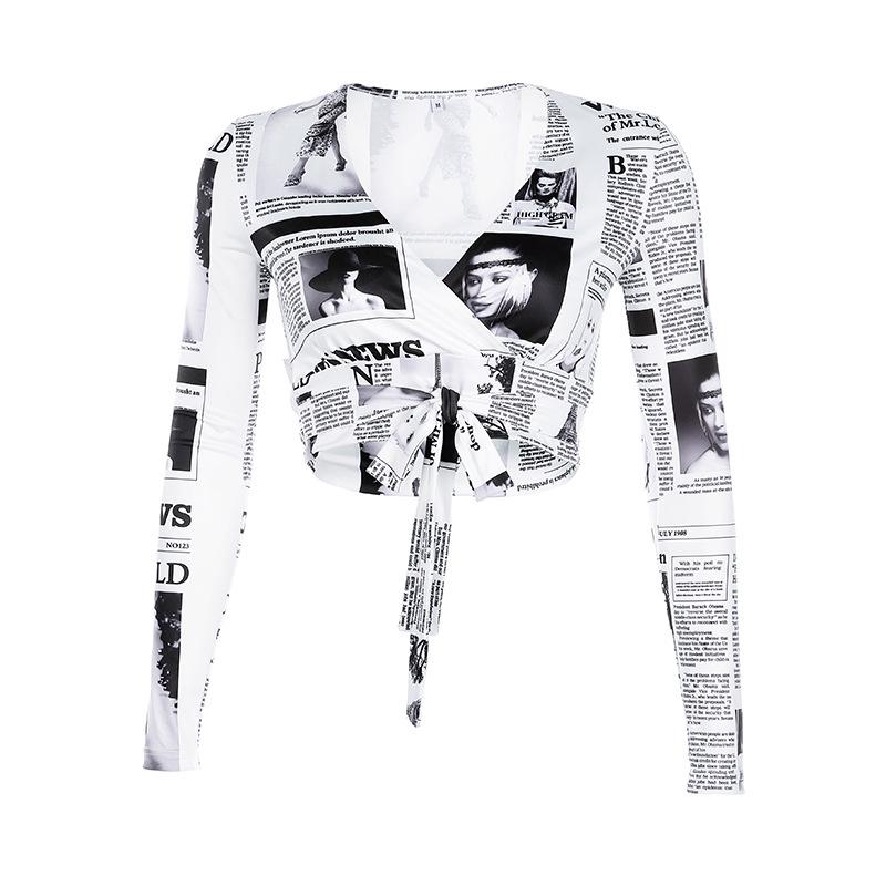 Newspaper Print Top Low-Cut Lace-up 
