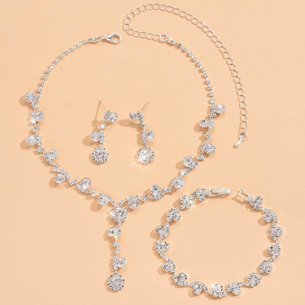 4pcs Women's Jewelry Set Rhinestone Necklace Earrings Bracelet Bride Wedding Accessories