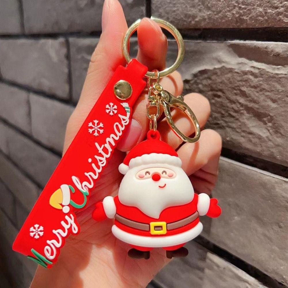 Santa Claus Key Holder 3D Doll Keychain Christmas Series Keychain Car Keys Ring New Year Keychain