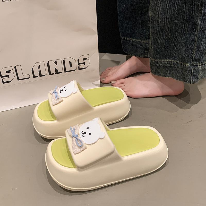Fashion Milk Cute Bear Thick-bottomed Cool Slippers Women's Summer Small Muffin One-word Drag Outside Wearing Cartoon V Slippers