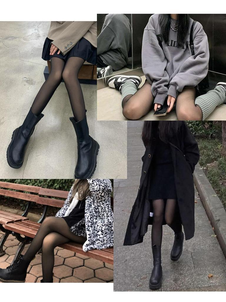 Kave 220G Women Fake Transparent Tight Fleece Lined Thick High Waist Elasticity Thermal Pantyhose Warm Leggings For Winter