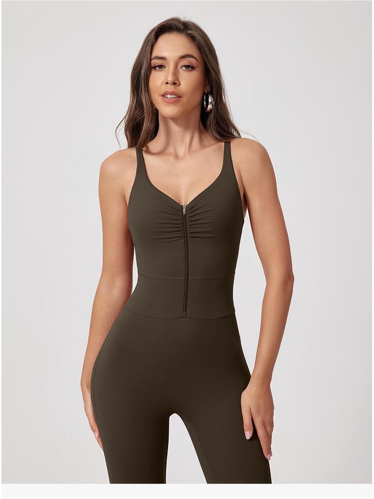 Nude Feel Quick-Dry Zipper Yoga Jumpsuit for Outdoor Fitness & Running