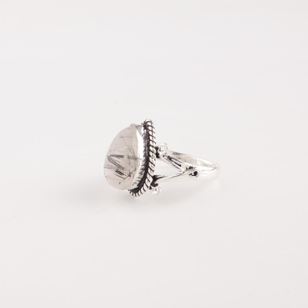 Black Rutile Gemstone 925 Sterling Silver Jewelry Handmade Ring For Girlfriend RR-57-27