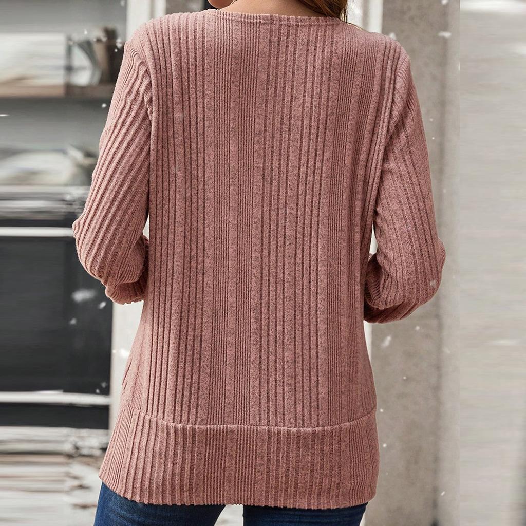 Damen Einfarbiges Knopf-Top Slim Fit Langarm T-Shirt Top