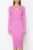 Women's Style Dress Pink Fitted Midi Knitwear Cardigan Dress Set