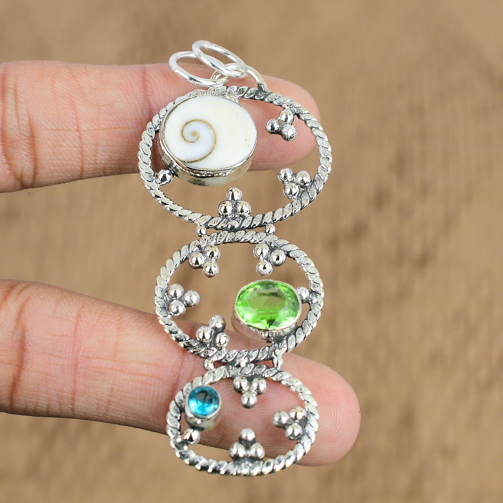 

Mothers day Sale 925 Sterling Silver Natural Shiva Eye Shell Peridot New Pendant