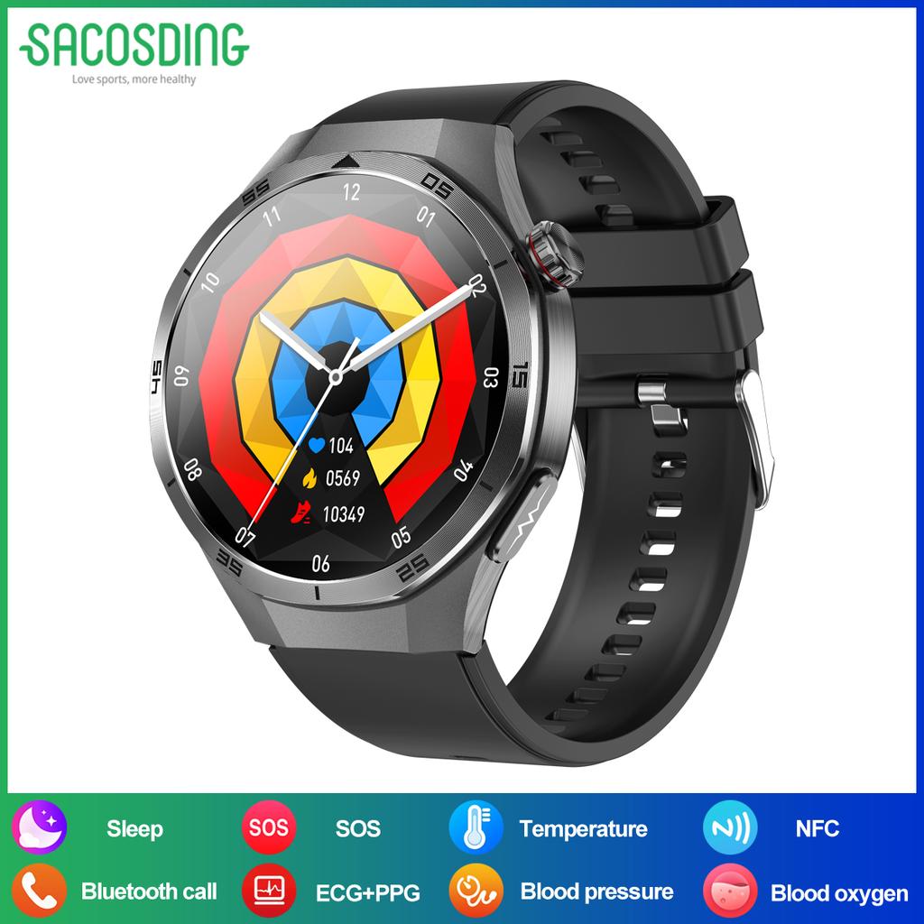 SACOSDING  Smart Watch AMOLED Screen IP68 Waterproof Bluetooth Call Man  NFC Smartwatch