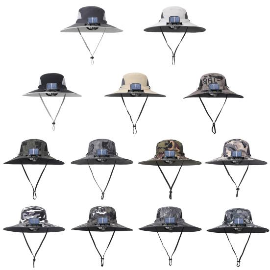 Sun Hat with Solar-Powered Dual Fans Wide-Brimmed Outdoor Fishing Hat with USB Charging Breathable Mesh Fishermen Hat