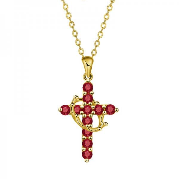 Rotatable Crown Rhinestone Birthstone Zircon Cross Choker Pendant Necklace for Women Cross Chain Christian Jewelry Prayer Gift