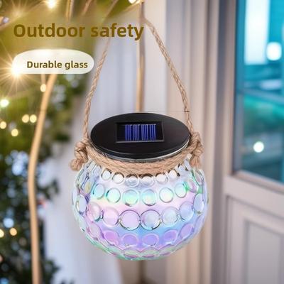 Solar Wave-point Glass Lamp for Courtyard Garden, Outdoor, Waterproof, Light and Shadow Atmosphere, Mason Bottle Lamp