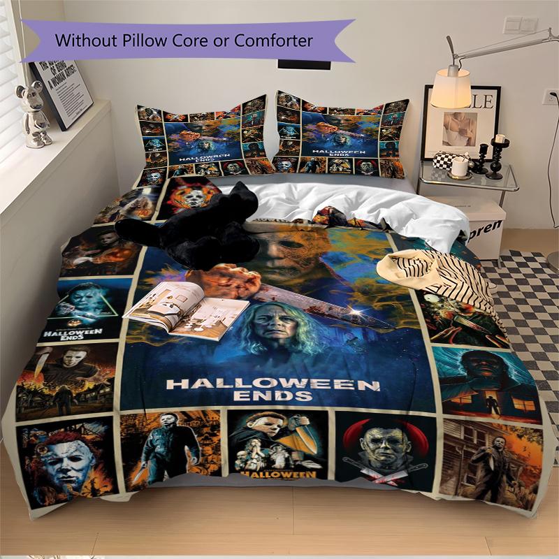 3Pcs Halloween Horror Icons Bedding Set Soft Fabric Duvet Cover Pillowcases Home Christmas Xmas Halloween Gift 1 Duvet Cover 2 Pillowcase L1220