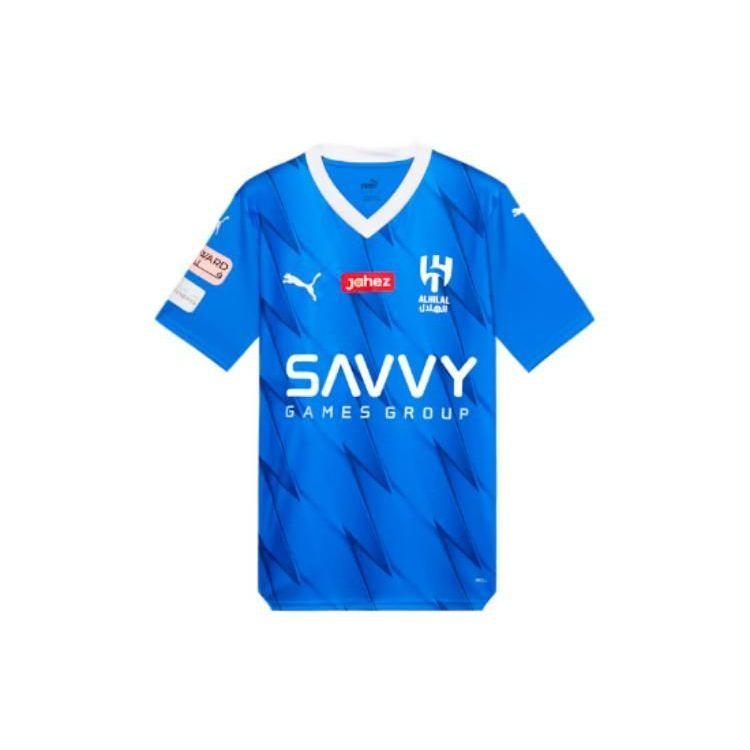Puma Riyadh Crescent Team 23/24 Season Home Wavy Print Short Sleeve Soccer Jersey Men Tops Blue 776967-01