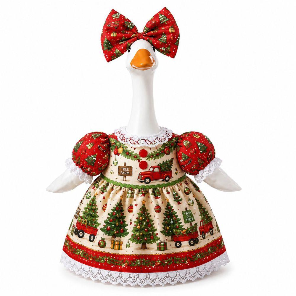 Red Bow Porch Goose Statue Red Truck Print Holiday Decor Ornament Front Door Decor