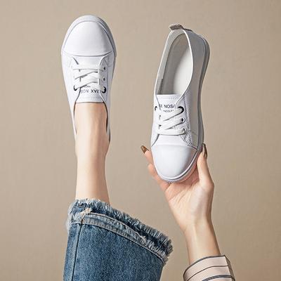 Die erste Schicht Rindsleder kleine weiße Schuhe Damen echtes Leder 2025 Frühling neu weichsohlige vielseitige Sport- und Freizeitschuhe One-Pedal-Board s