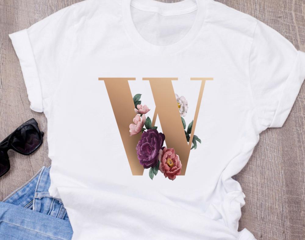 Custom Name Letter Combination Women S High Quality Printing T Shirt Flower Letter Font A B
