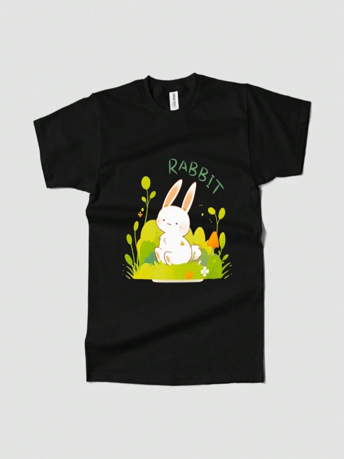 Charming Womens Short Sleeve T Shirt Rabbit Design With Adorable Bunny In Greenery Graphic For A Delightful Look S разноцветный