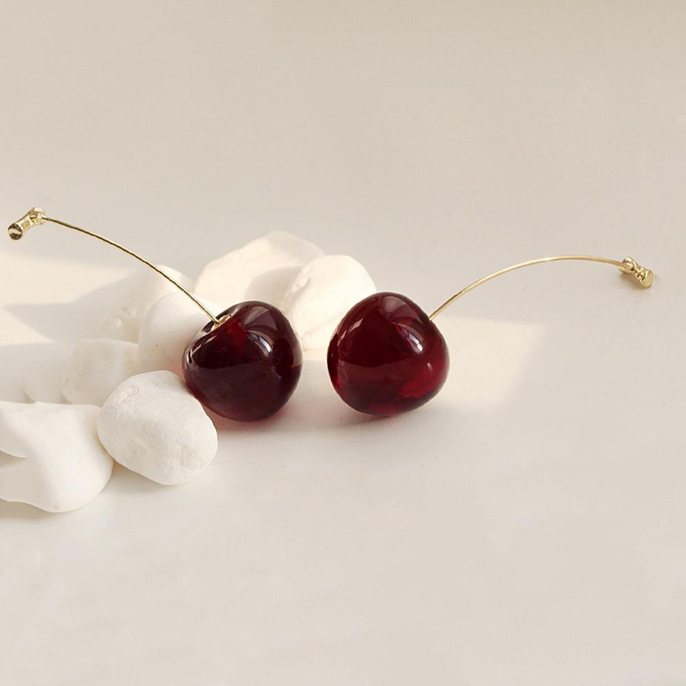 New Eternal Petal Cherry Cherry Earrings, Burgundy Cherry Earrings, Earrings, Cute Fruit Earrings E1809
