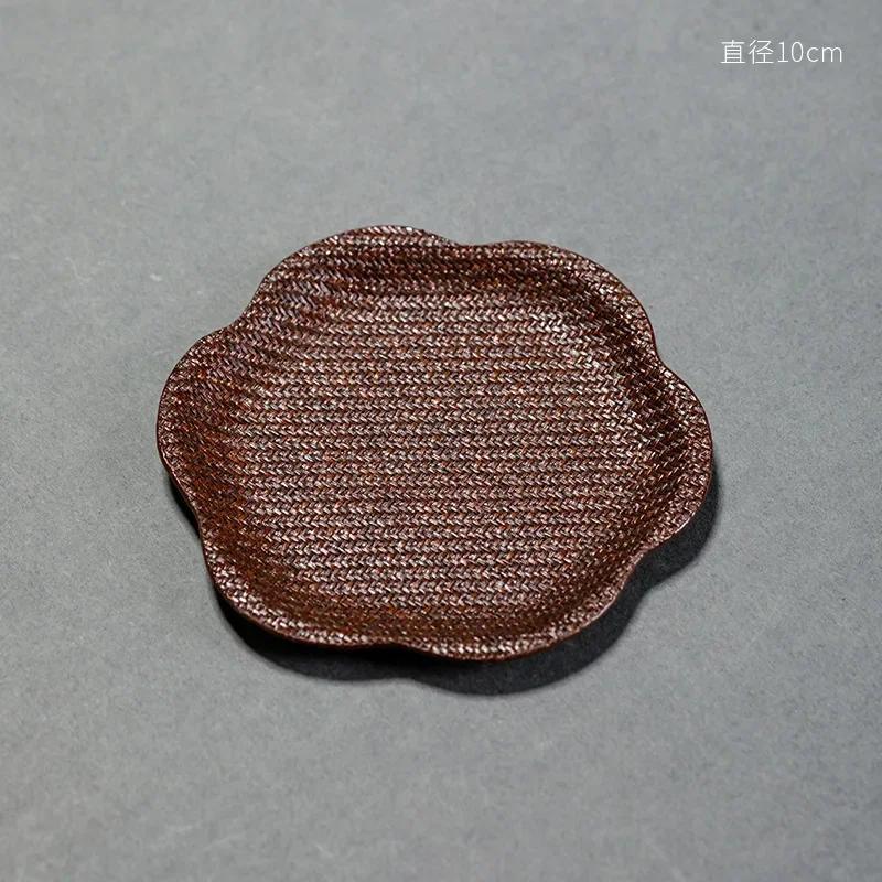 Hand-Woven Tea Coaster Chinese Retro Bamboo Heat Insulation Cushion Creative Mini Fruit Plate Zen Teacup Rests Teaware Accessory