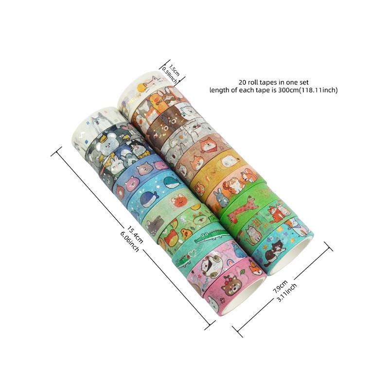 20 Rollen süße Tiere Washi Tape Set Heißprägung Gold Silber Folie Maskierung Cartoon Haustiere dekorative Bänder DIY Handarbeiten