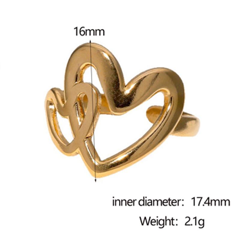 Edelstahlring für Damen Luxus Gold Silber Farbe Herz Hohl Verstellbarer Ring Wasserdicht Finger Schmuck Zubehör