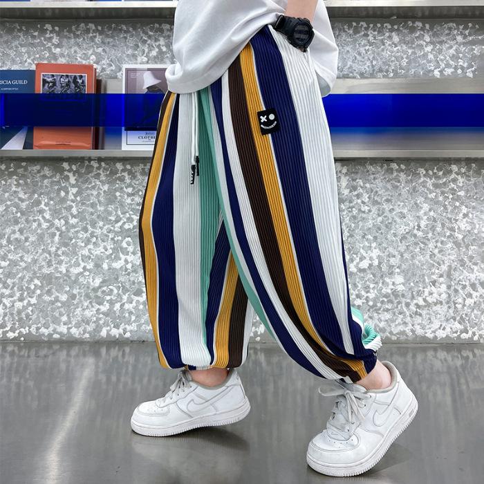 Boys Summer Ice Silk Mosquito Pants Thin Breathable Loose Long Trousers Fashionable Big Kids Casual Pants 120