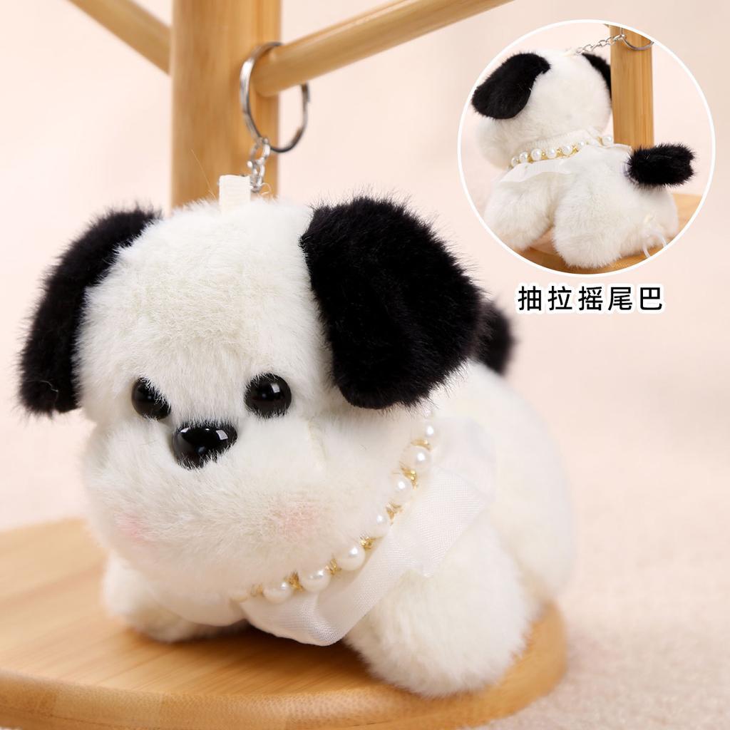Pearl Necklace Puppy Tail Wagging Doll Pendant Keychain Doll Doll Plush Toy Birthday Gift Girl