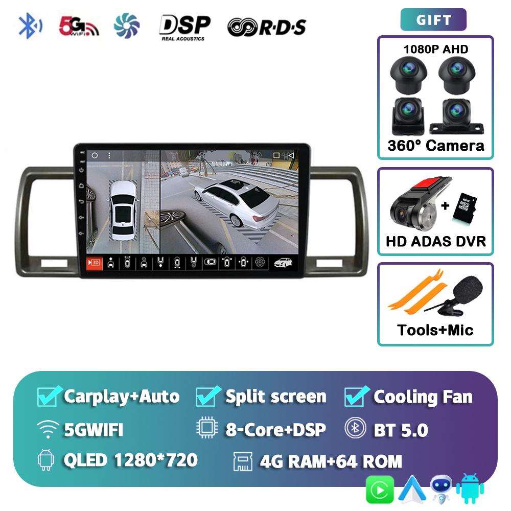 Android 14 Carplay Auto For Toyota Hiace 2004-2019 Car Radio Multimedia Video Player Head Unit GPS Navigation Stereo 2din 2 DIN