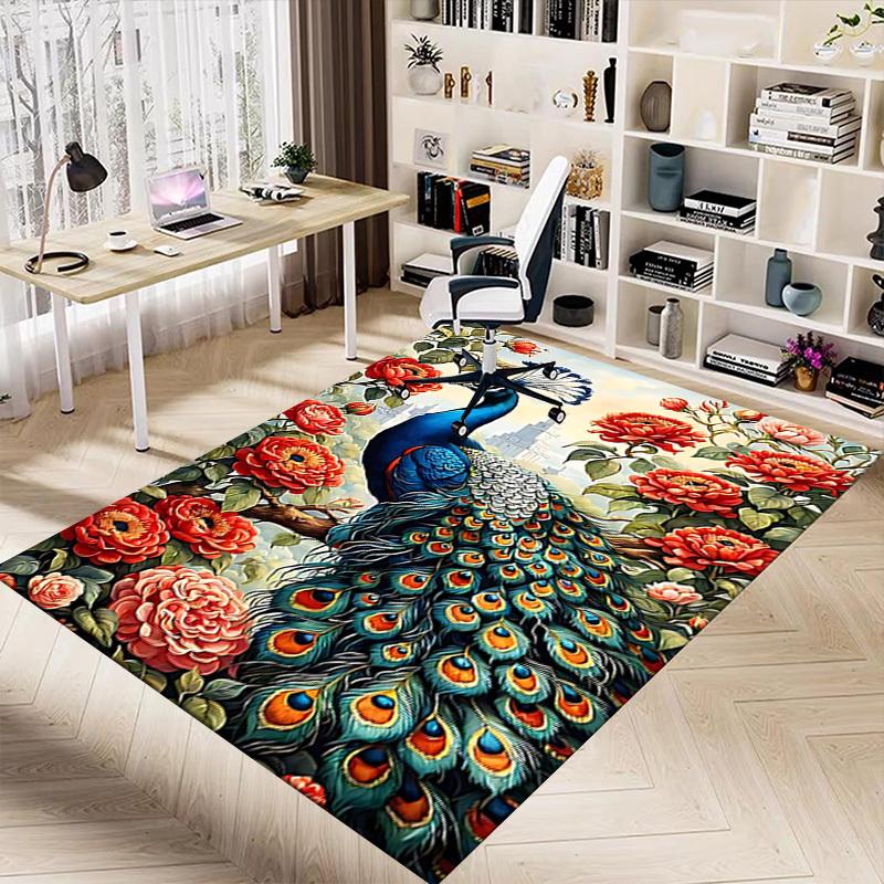 1PC peacock flowers Carpet Ultra Soft, Thick & Absorbent, Non Slip Machine Washable Mat for Entryway