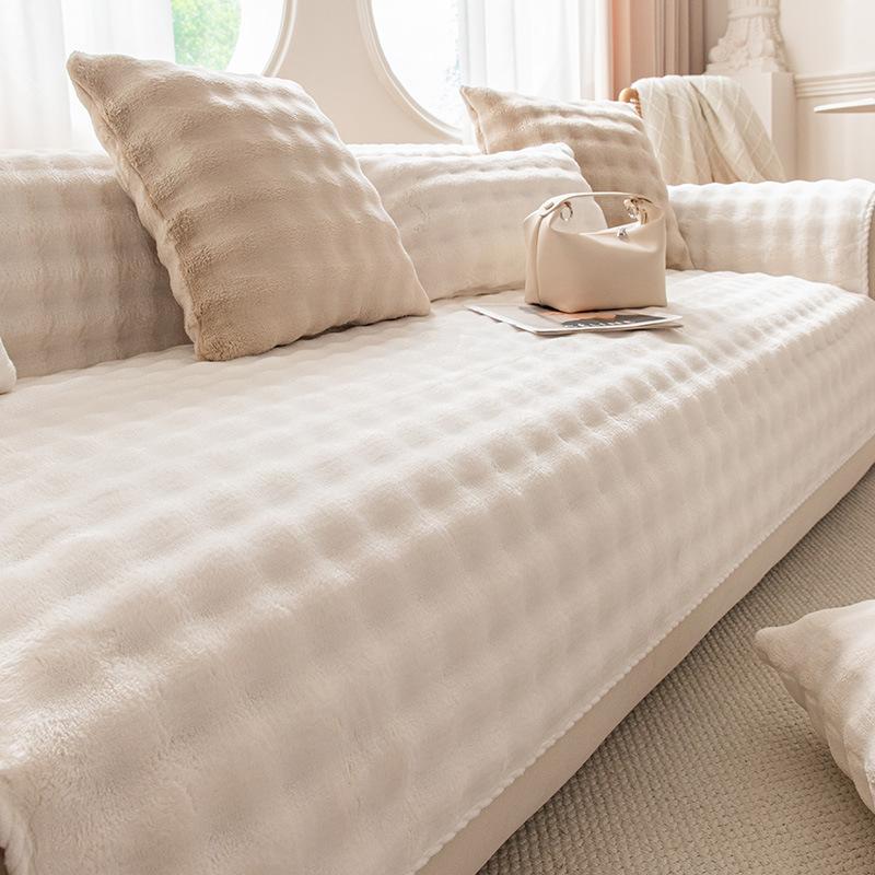Winter Bubble Fleece Sofa Cushion Non-Slip High-Grade Cream Light Luxury Seat Cushion Winter Thickened Thermal Cover Cover Cloth Towel