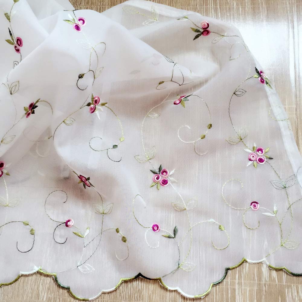 Pastoral white lace curtains with floral and green leaves good cafe short 9 sizes to choose for small coffee window 1 width 170cm x length 60cm