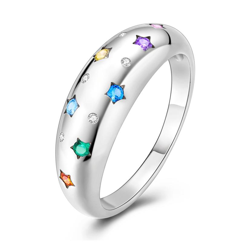 Original 925 Sterling Silver Colorful Star Zircon Rings For Women Girls Jewelry Birthday Anniversary Gifts
